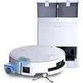 Robot de nettoyage avec base multifonction associant le nettoyage automatise des sols au coloris blanc